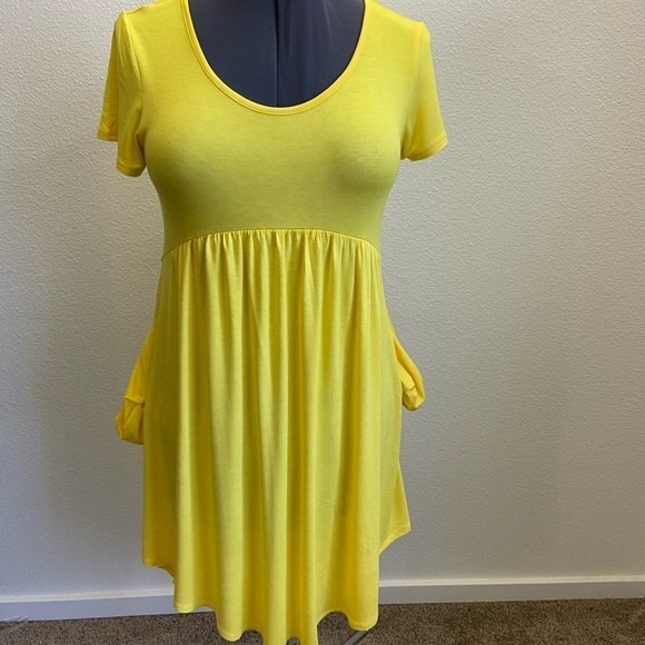 BasicUSA Scoop Neck Pockets High Low Tunic Dress Sunny Yellow Medium - Picture 13 of 13